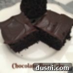 Close up of cake on a white serving plate with text "Chocolate Beet Cake"