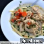 Pinterest image with text "Spicy Chicken Noodle Soup"