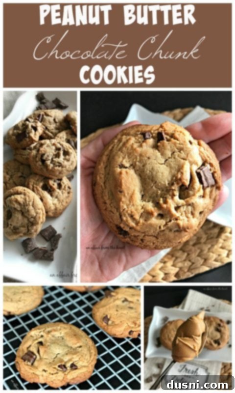 Irresistible Peanut Butter Chocolate Chunk Cookies 4 Peanut Butter Chocolate Chunk Cookies cooling on a wire rack