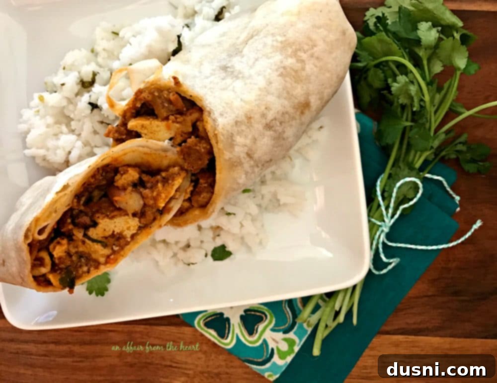 Sweet Earth Burrito cut open, showing the filling