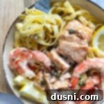 pasta with shrimp and salmon with lemon and pasta