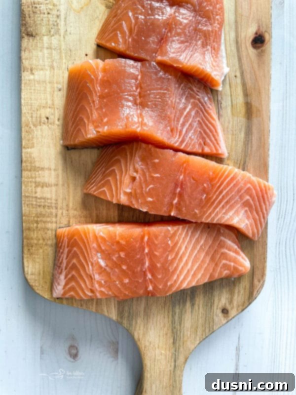 top view of salmon on cutting board
