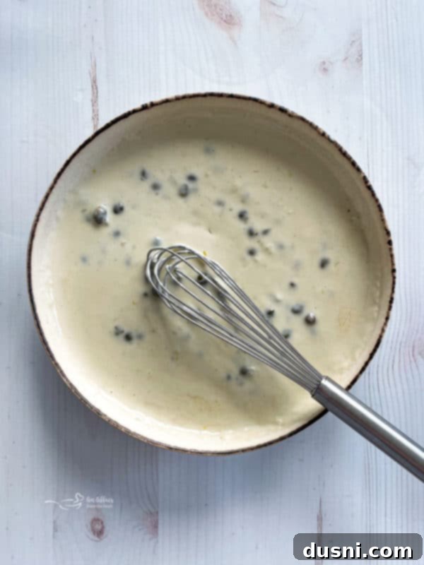 top view of lemon caper sauce