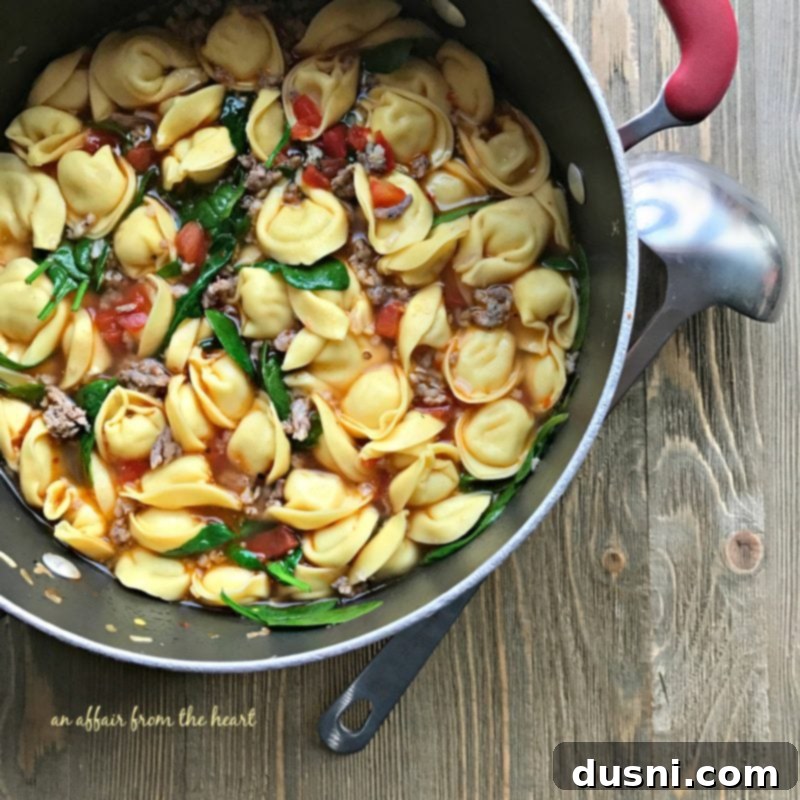 Another view of the delicious tortellini soup with sausage, a perfect comfort meal