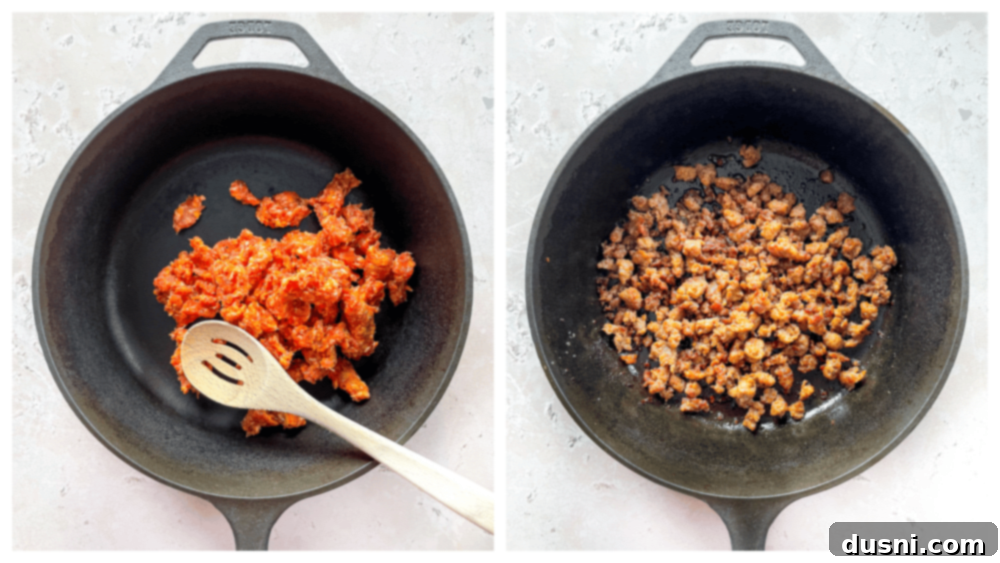 Step 1: Browning Italian sausage in a large pot for tortellini soup