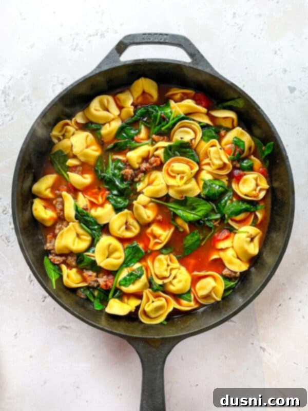 Step 3: Adding cheese tortellini to the simmering soup