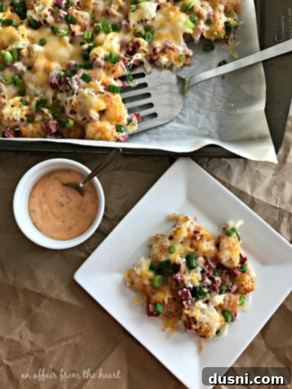 Reuben Totcho Platter 6 Reuben Sheet Pan Totchos (Tater Tot Nachos)