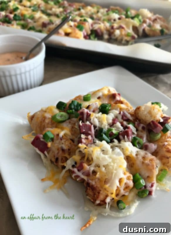 Reuben Totcho Platter 8 Reuben Sheet Pan Totchos (Tater Tot Nachos)