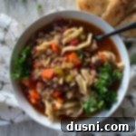 Hamburger Soup With or Without Noodles in a white bowl