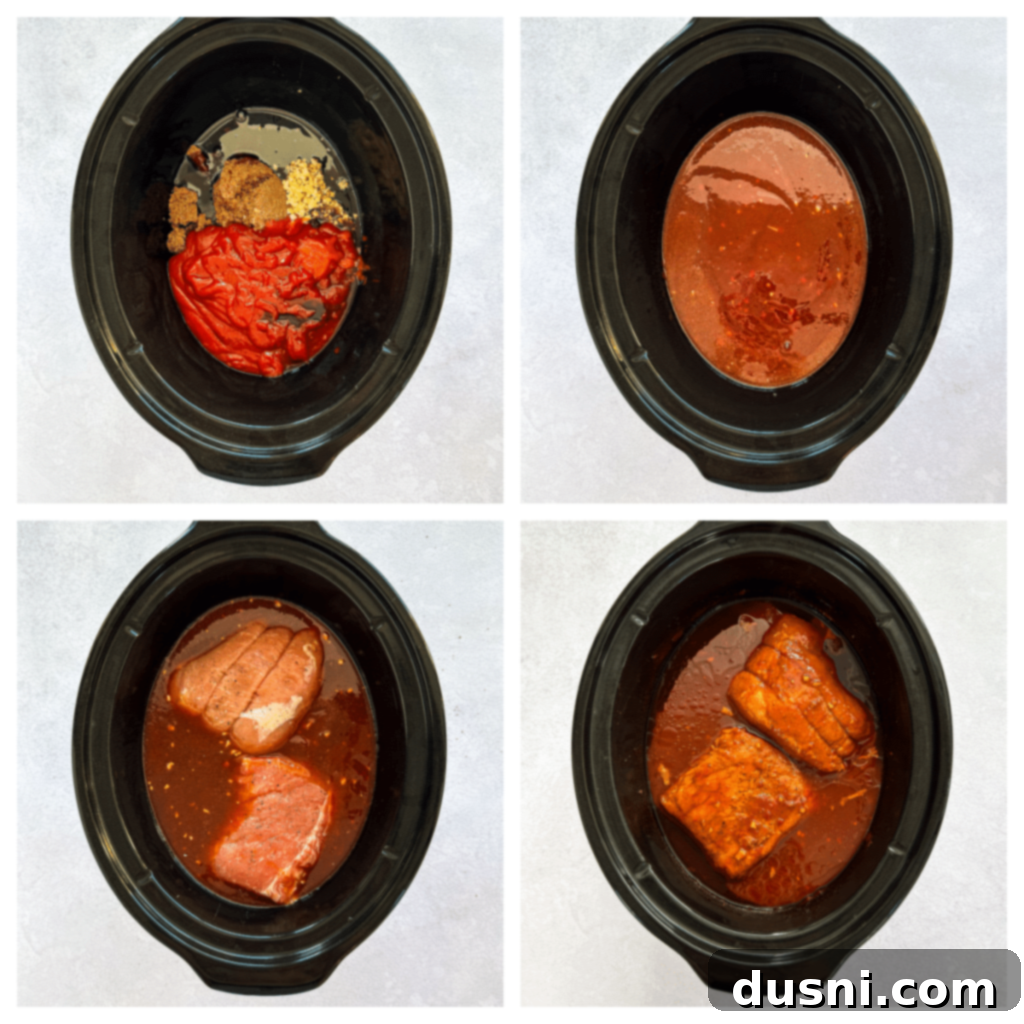 Mixing sauce in slow cooker