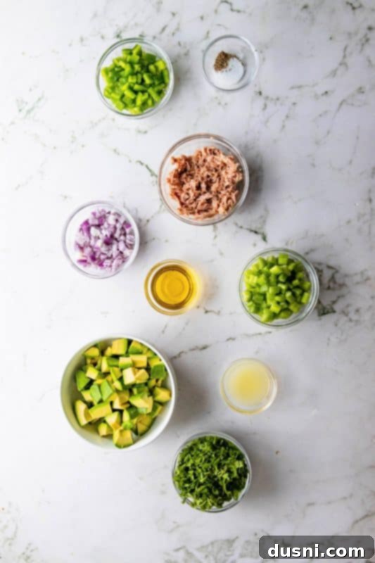 Creamy Avocado Tuna Bliss 4 A large serving bowl filled with Avocado Tuna Salad, garnished with fresh cilantro.