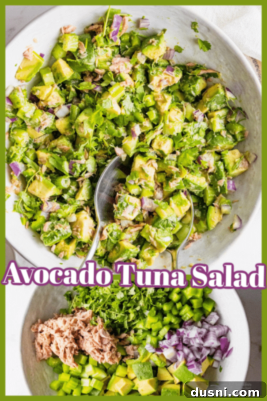 Creamy Avocado Tuna Bliss 8 Avocado Tuna Salad served on a slice of toasted bread.