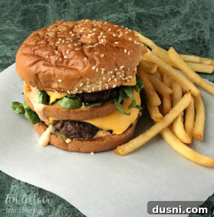 Copy Cat McDonald's Big Mac close up on parchment paper