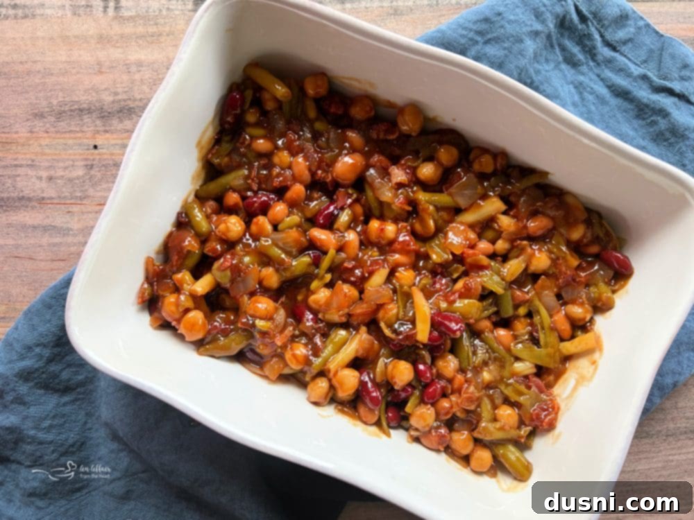 Hearty Five-Bean Bake 6 All ingredients mixed in a bowl for Five Bean Baked Beans