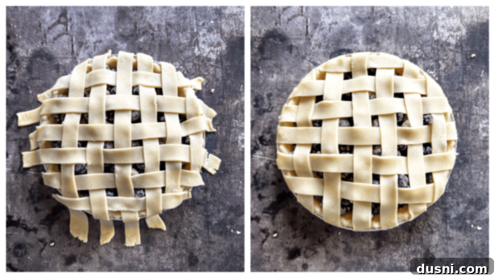 Golden Baked Blueberry Bliss 9 Pouring blueberry mixture into pie crust