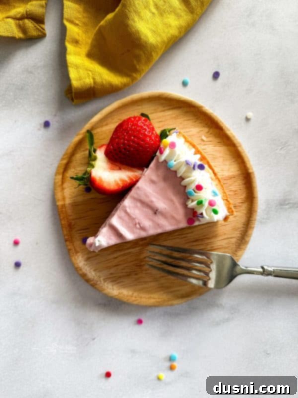 Buttery Shortbread Ice Cream Cookie Cake 3 Close-up of the smooth, creamy ice cream layer on the cookie cake.