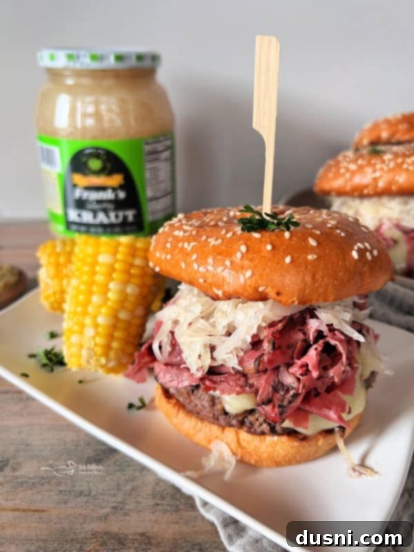 Close-up of Pastrami Burger with Kraut