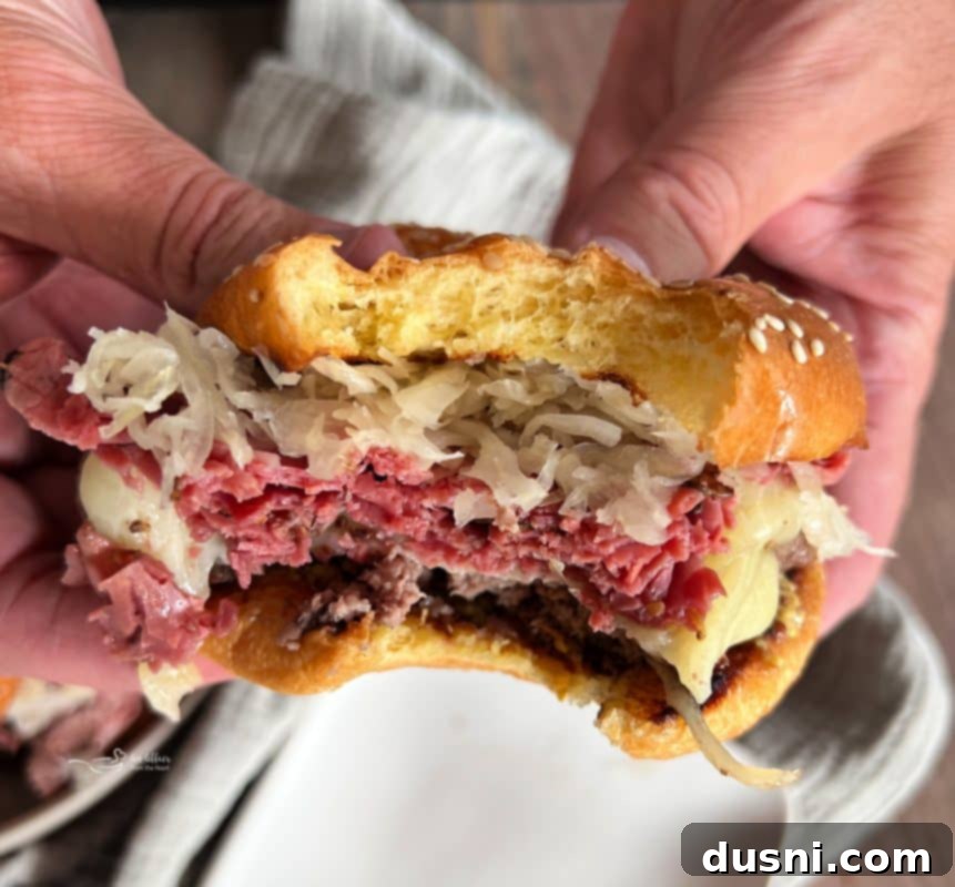 Pastrami Burger with Kraut and corn