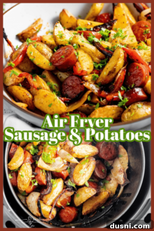 Air Fryer Sausage and Potatoes on a plate, ready to be enjoyed