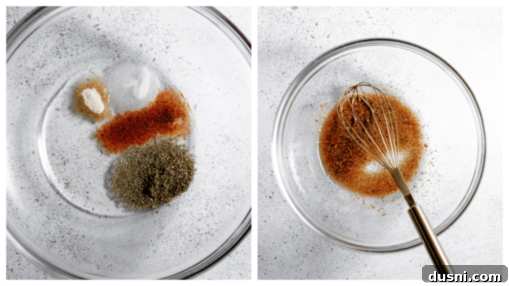 Step 1: Whisking olive oil and spices in a bowl for the Air Fryer Sausage and Potatoes