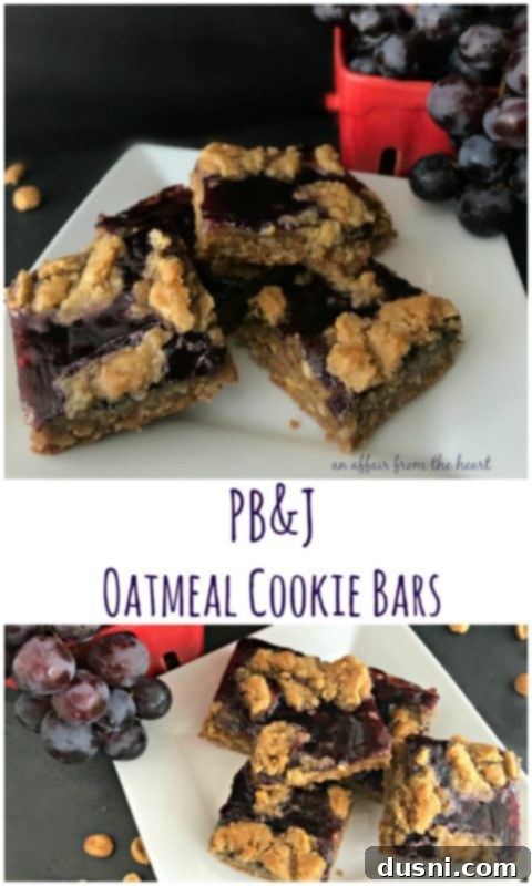 PB&J Oatmeal Cookie Bars arranged on a wooden cutting board with a serving knife