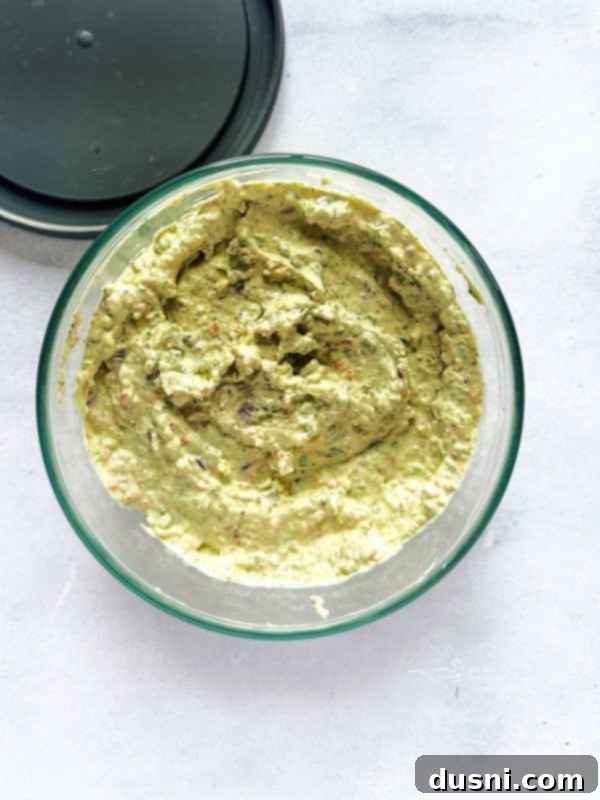 Savory Bacon Veggie Sandwich Spread 6 A serving of Bacon Veggie Sandwich Spread on a toasted baguette slice