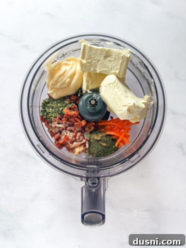 Savory Bacon Veggie Sandwich Spread 7 All ingredients for the Bacon Veggie Sandwich Spread in a food processor