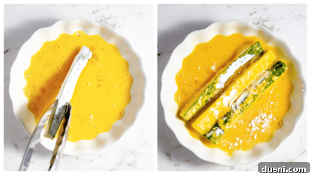 Crispy Air Fryer Zucchini Fries 10 Dipping zucchini in flour