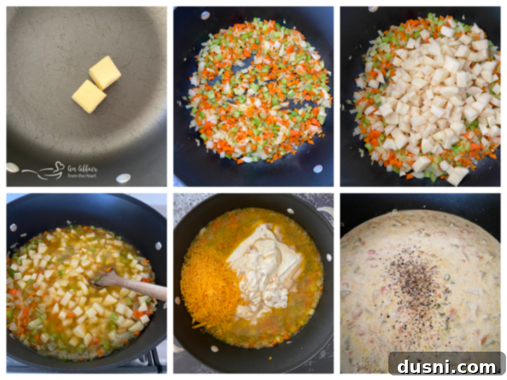 Step by step instructions for cheesy potato soup