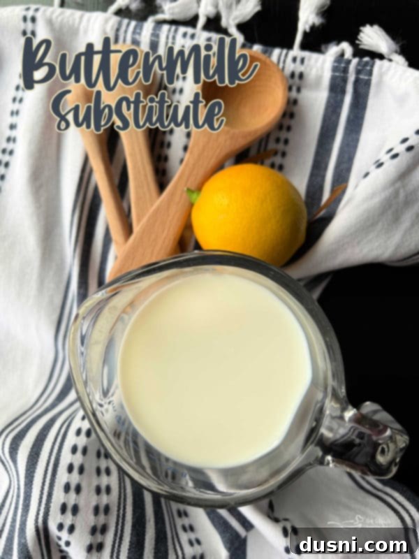Golden Buttermilk Clouds 13 Buttermilk Substitute image with milk and lemon and measuring spoons