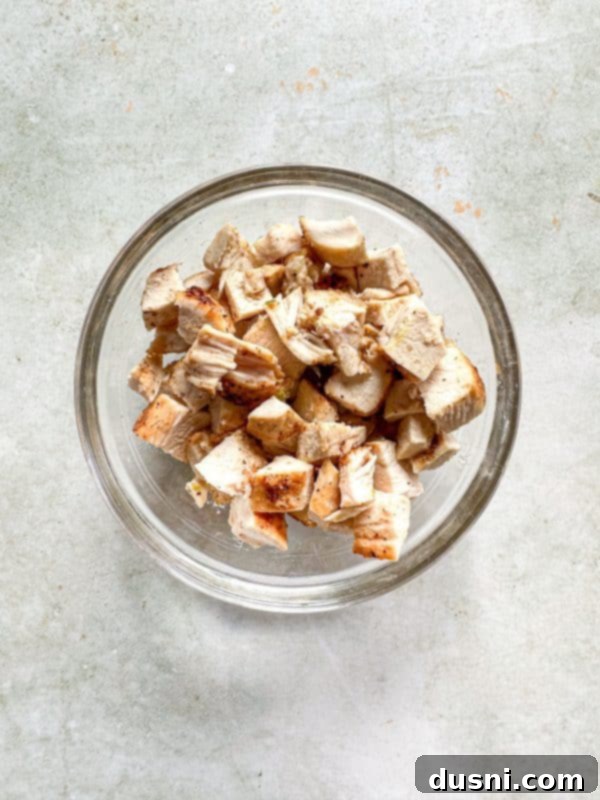 Irresistible Avocado Chicken Salad Dip 7 Cooked chicken breast diced for the dip.