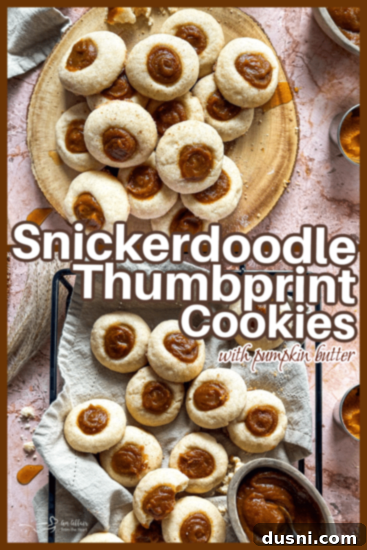 A beautifully styled flat lay of Snickerdoodle Thumbprint Cookies with pumpkin butter.