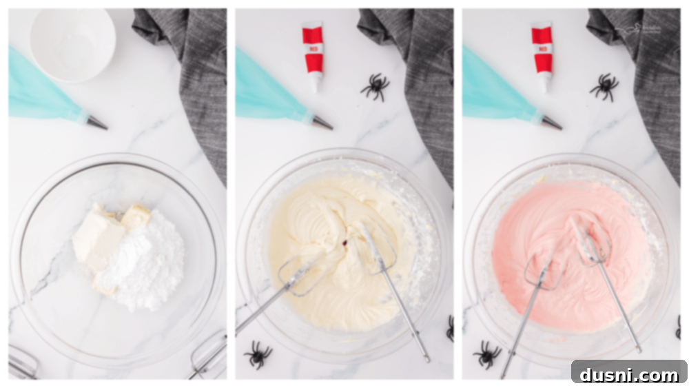 Ghoulish Grey Matter Cupcakes 13 A visual step-by-step image showing baked cupcakes cooling on a wire rack, a crucial step before frosting to ensure the frosting doesn't melt.