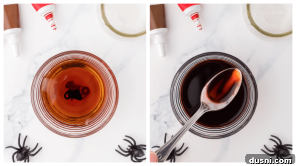 Ghoulish Grey Matter Cupcakes 14 A visual step-by-step image showing cream cheese frosting being prepared in a stand mixer, demonstrating the process of making the pink frosting for the brain cupcakes.