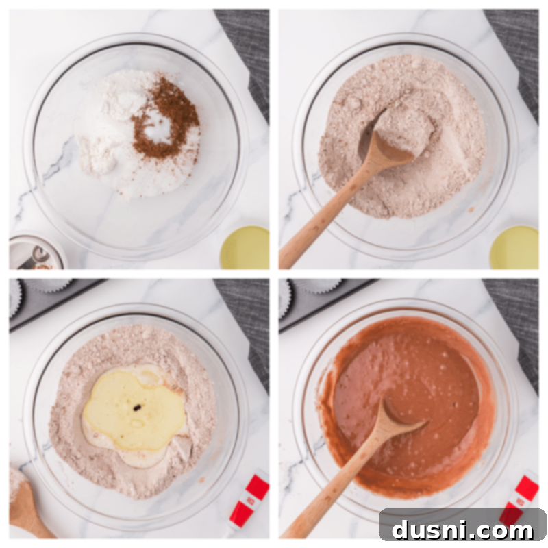 Ghoulish Grey Matter Cupcakes 10 A visual step-by-step image showing how to combine milk and apple cider vinegar to create homemade buttermilk, illustrating the beginning of the cupcake preparation process.