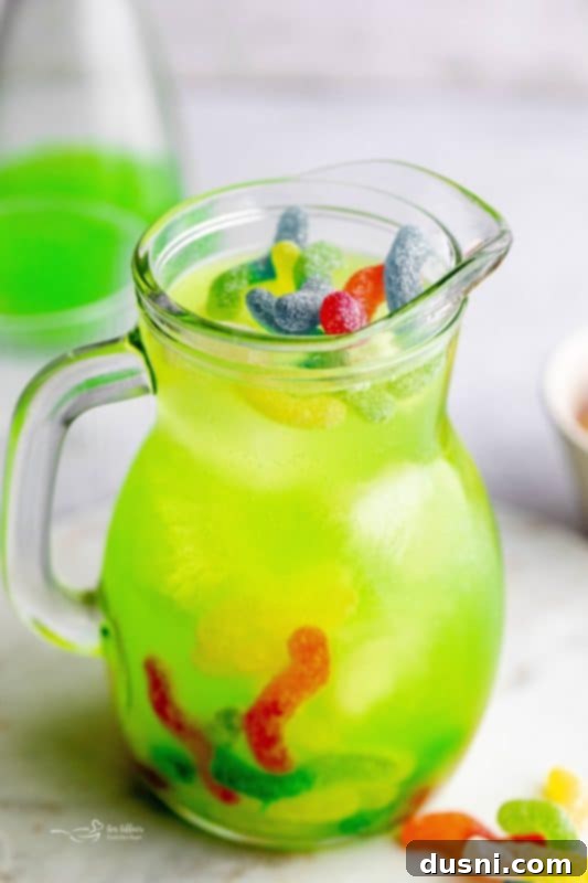 Green Kids Halloween Punch with Sour Worms