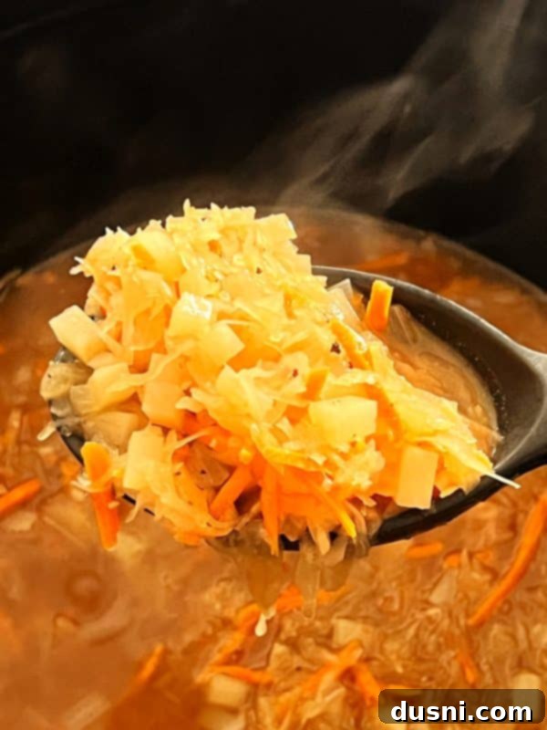Alsatian Choucroute Soup 12 Soup simmering in the pot.