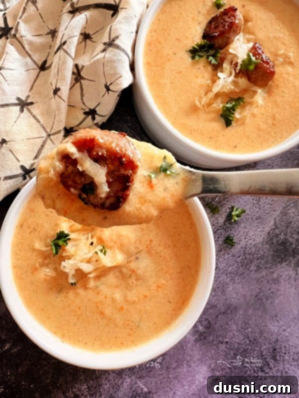 Alsatian Choucroute Soup 18 Another beautiful shot of French Sauerkraut Soup in a bowl.