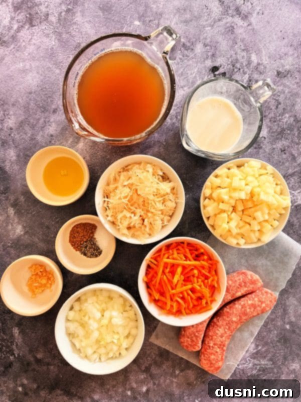 Alsatian Choucroute Soup 6 French Sauerkraut Soup served in a rustic bowl with a side of crusty bread.