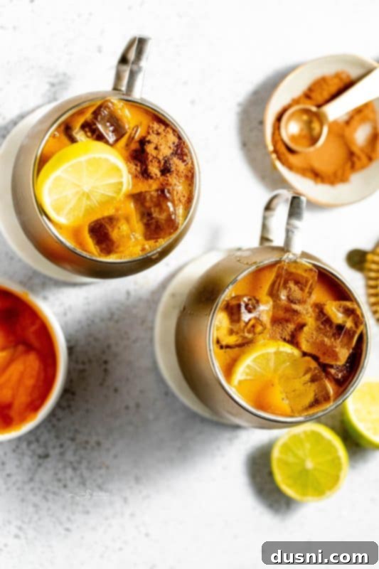 Step 10: Garnish the Pumpkin Spice Moscow Mule with cinnamon and cinnamon sticks.