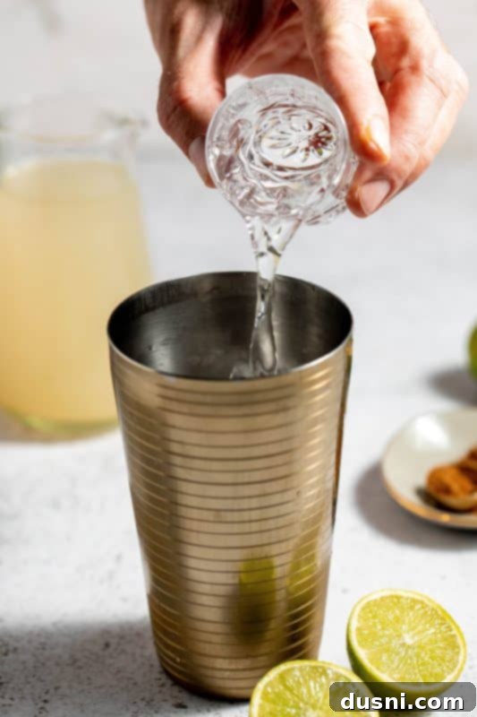 Step 2: Add vodka to the shaker.