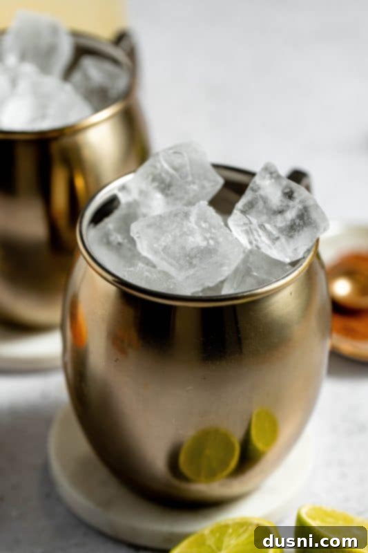 Step 7: Fill a mule mug with ice.