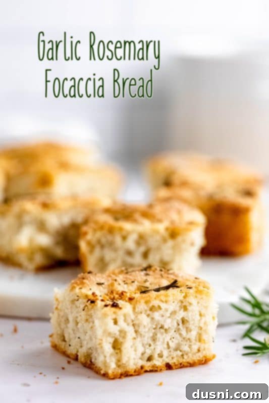 Final hero shot of Garlic Rosemary Focaccia Bread, ready to eat