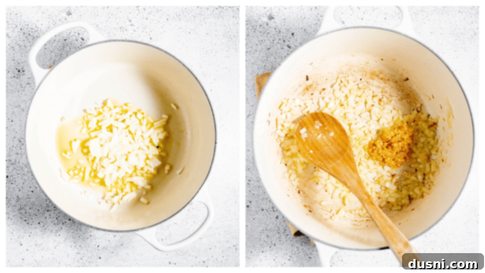 Zesty Mexican Leftover Turkey Soup 7 Step-by-step image of onions cooking in a pot.