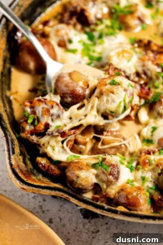 Velvety Bacon Mushroom Skillet 19 Another view of the creamy mushrooms and bacon, showcasing its appetizing texture