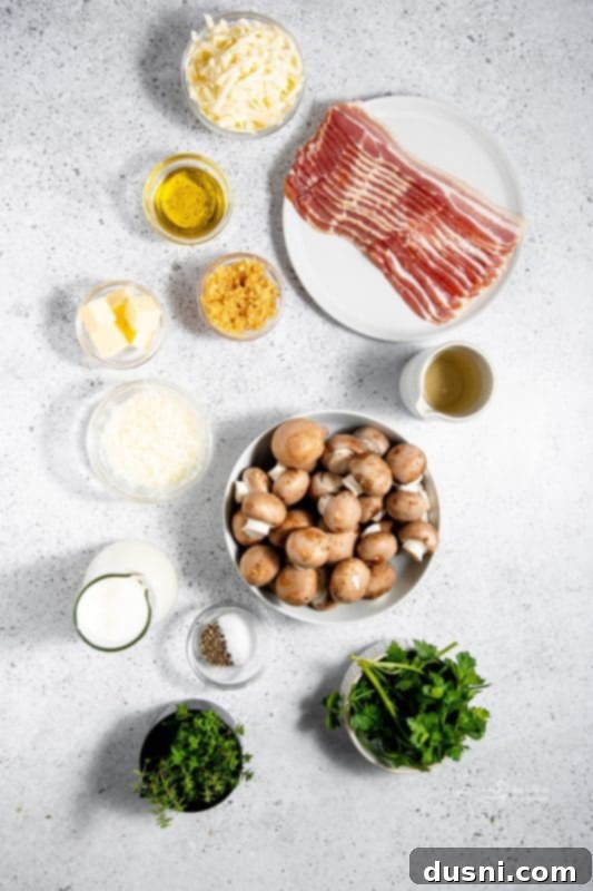 Velvety Bacon Mushroom Skillet 5 A closer look at the simmering creamy mushroom sauce with garlic and herbs
