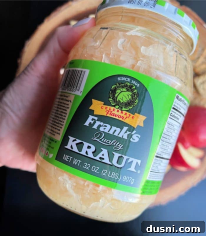 A vibrant, close-up shot of a container of Frank's Kraut, highlighting the brand and the product.