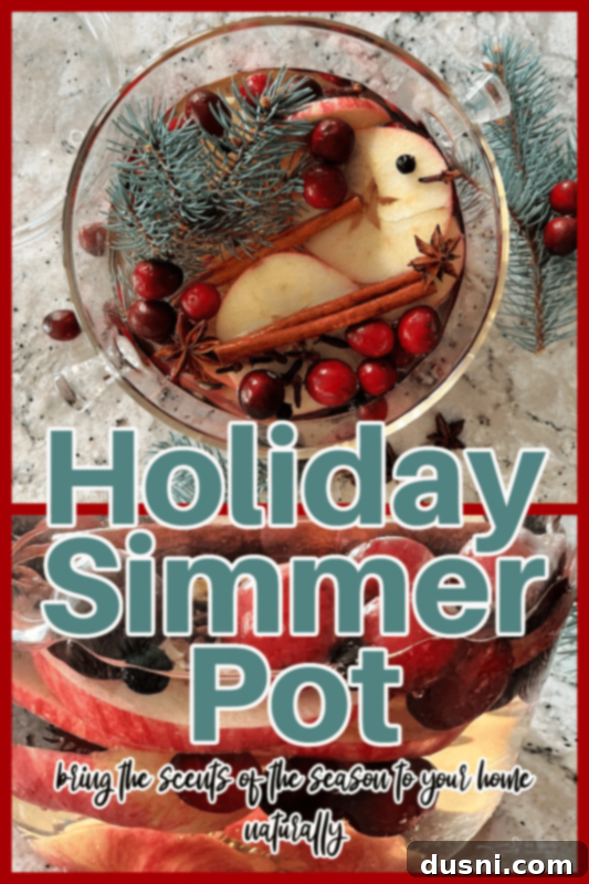 Holiday Simmer Pot on a wooden surface with text overlay.