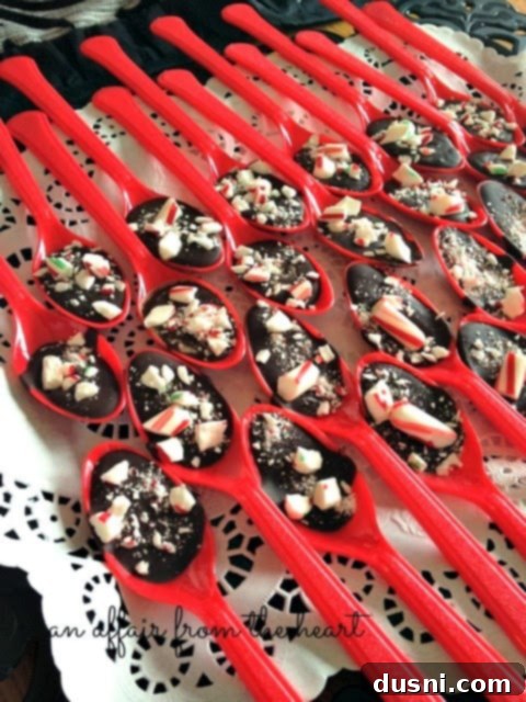chocolate peppermint stir spoons on a white napkin