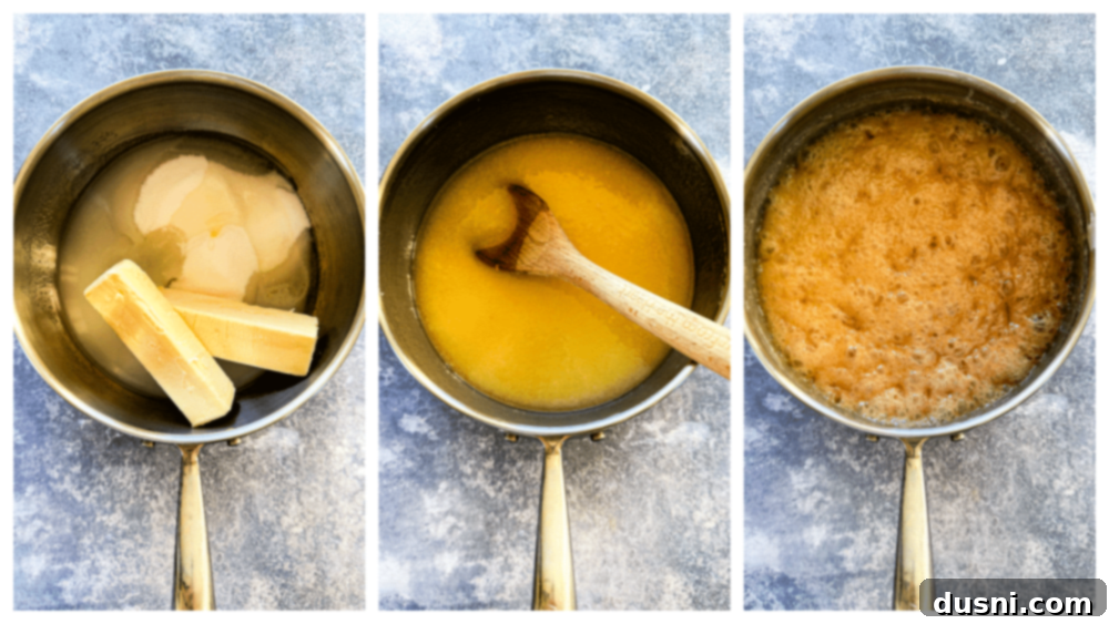 Classic Handcrafted Toffee 7 Poured toffee mixture in a baking pan, ready for chocolate.